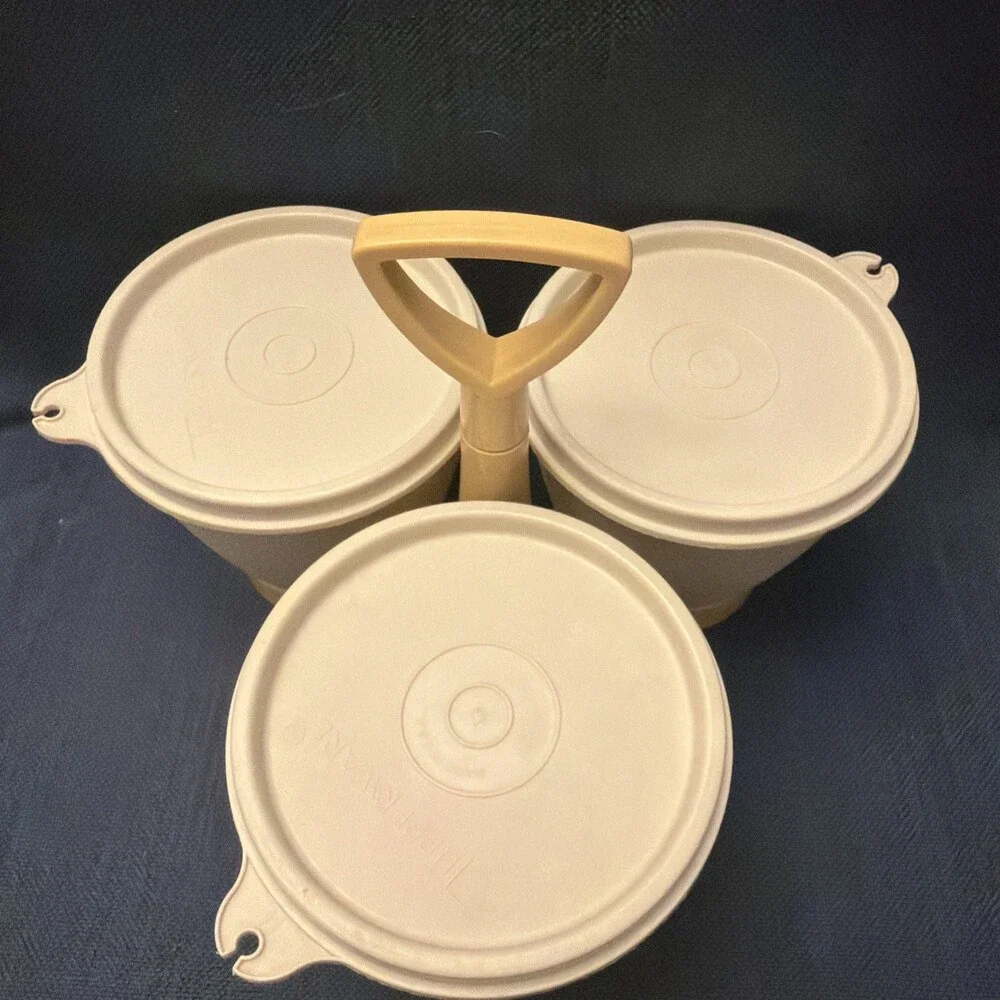 Vintage Tupperware Condiment Caddy Server Almond With Seals Party Picnic